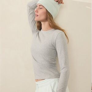 NWT - Athleta - Signature Ribbed Crew Top - Gray Long Sleeve Top